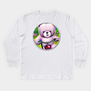 Bike Riding Teddy Bear Kids Long Sleeve T-Shirt